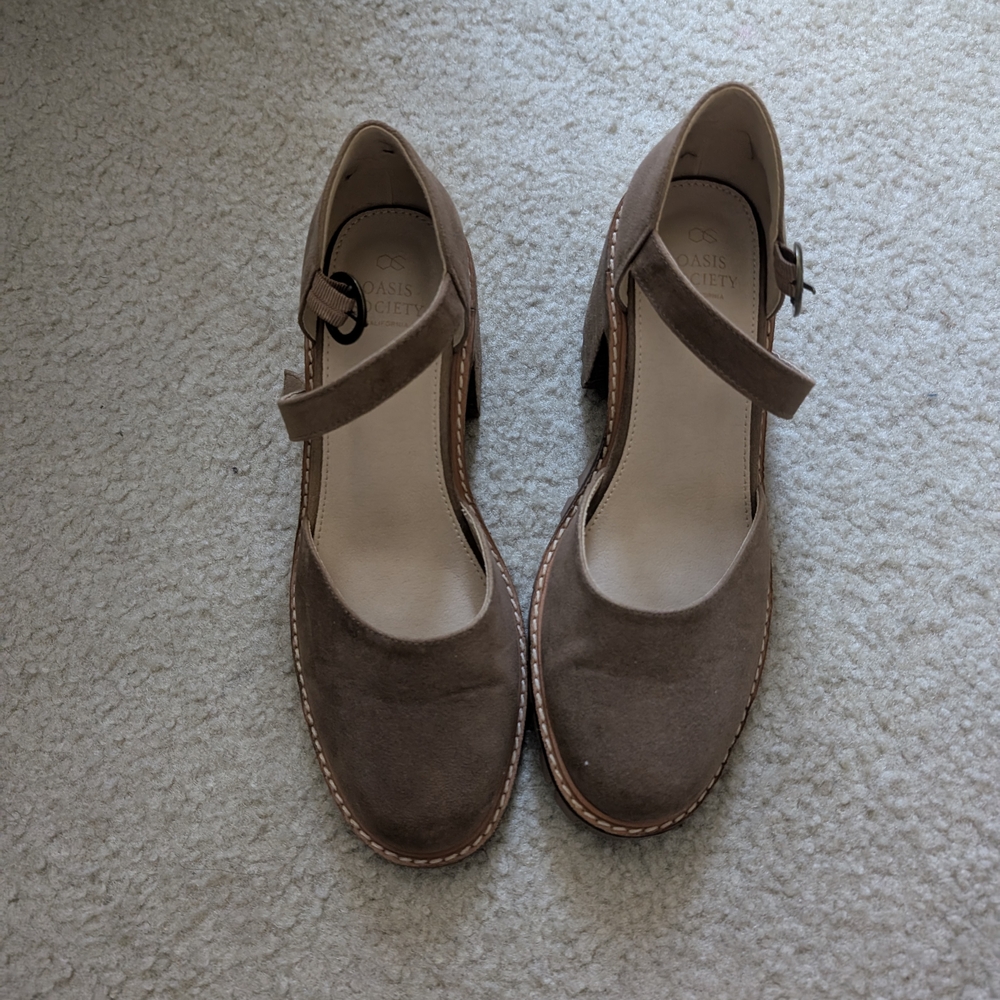 Brown Suede Flats with Strap and Cushioned Sole